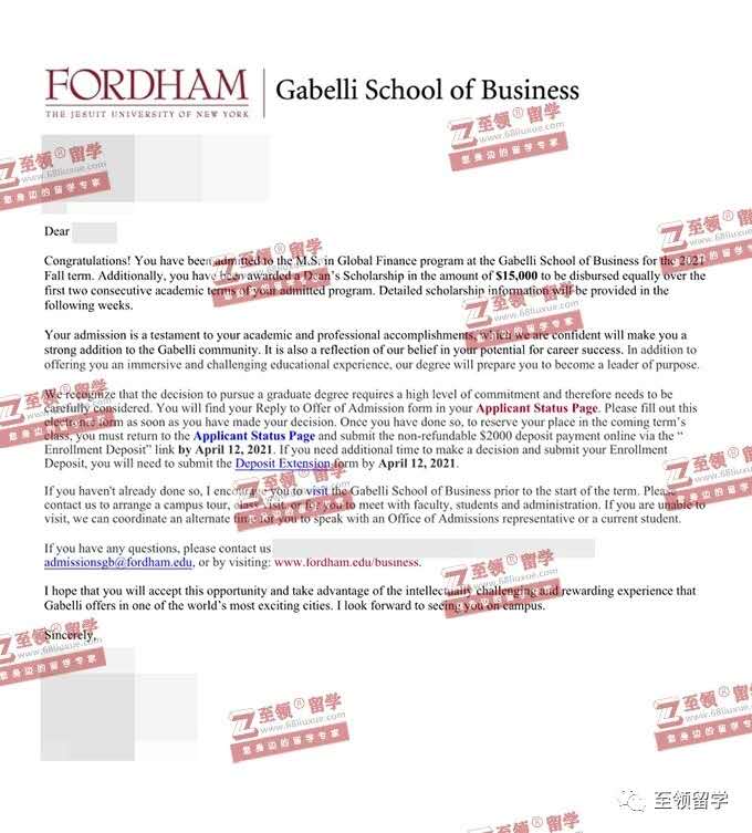 低T,G获福特汉姆大学全球金融硕士录取+奖学金$15000